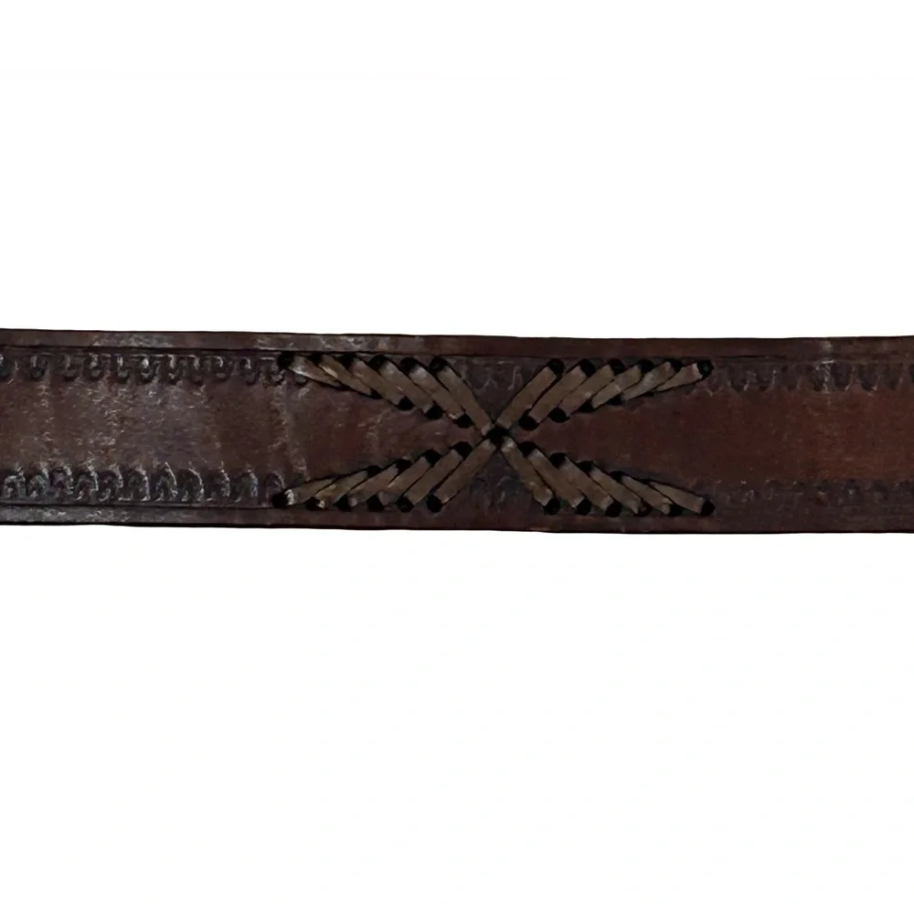 Vintage Western Leather Belt Size 32 Monogram “B” Tooled Brown Brass Buckle